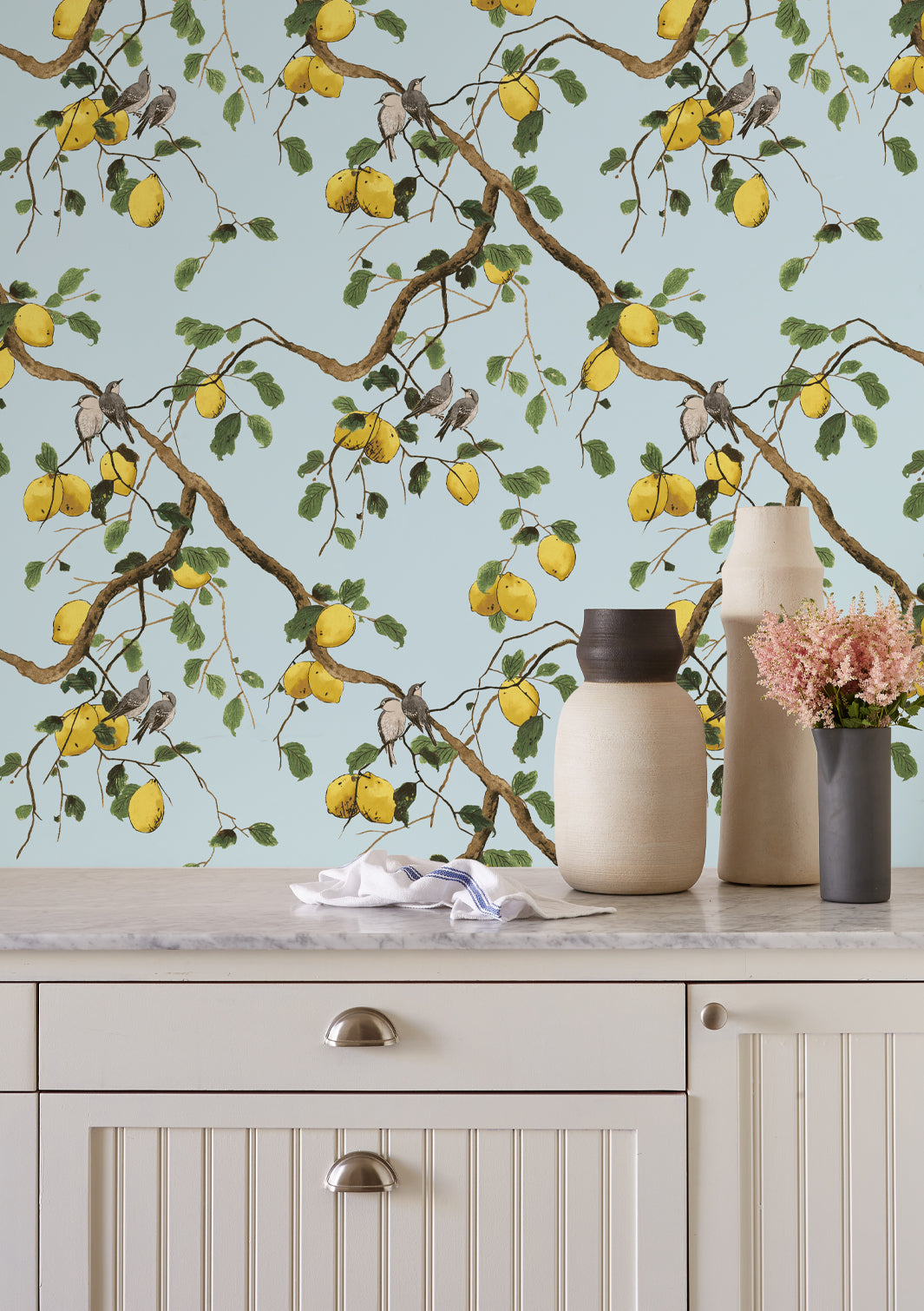 lemon birds wallpaper by nathan turner light blue