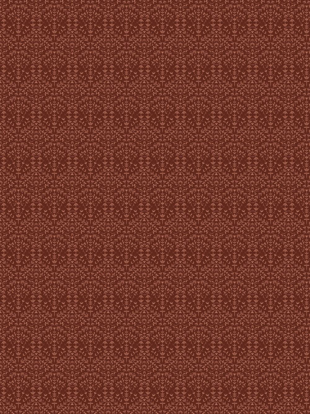 Liliana wallpaper in Burgundy Leather: salmon-terracotta sprigs on a deep oxblood ground
