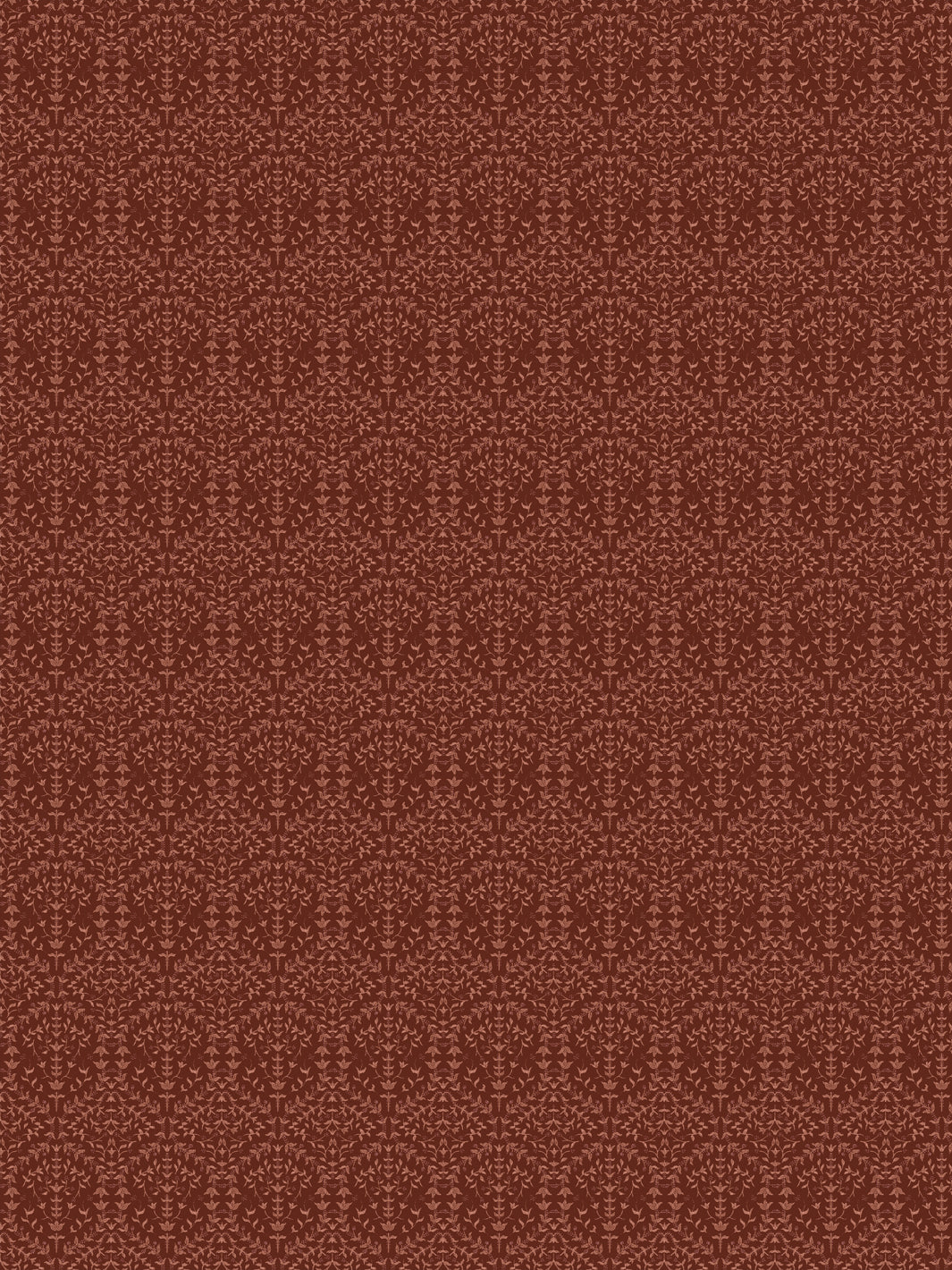Liliana wallpaper in Burgundy Leather: salmon-terracotta sprigs on a deep oxblood ground