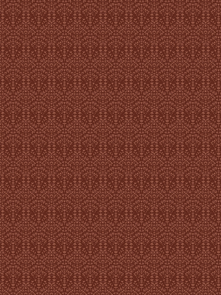 Liliana wallpaper in Burgundy Leather: salmon-terracotta sprigs on a deep oxblood ground