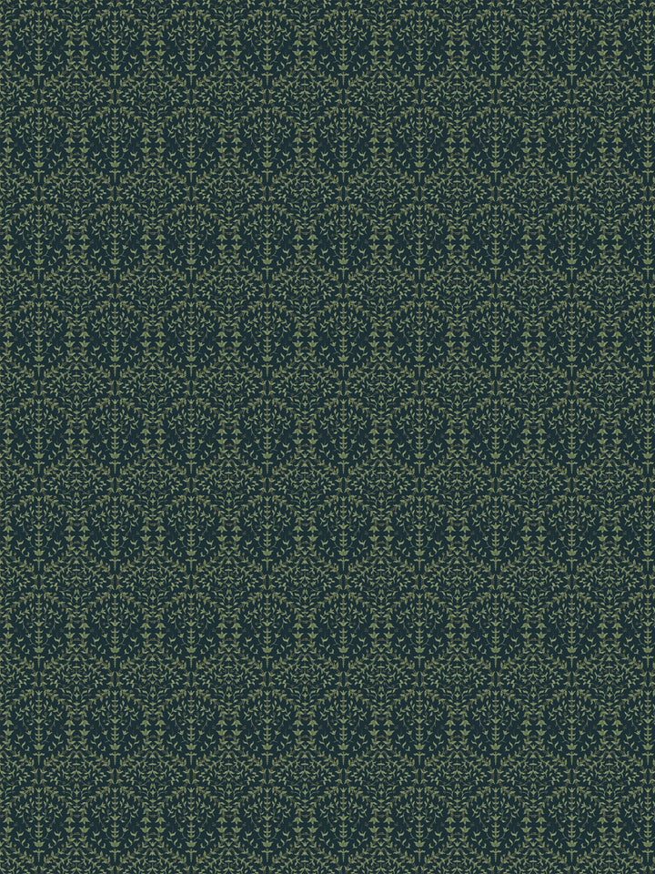 Liliana wallpaper in Midnight Garden: olive-sage sprigs on a near-black teal-green ground