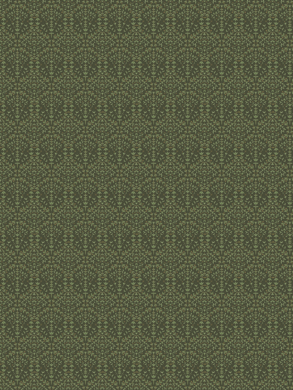 Liliana wallpaper in Moss Garden: pale sage sprigs on a mid olive-green ground