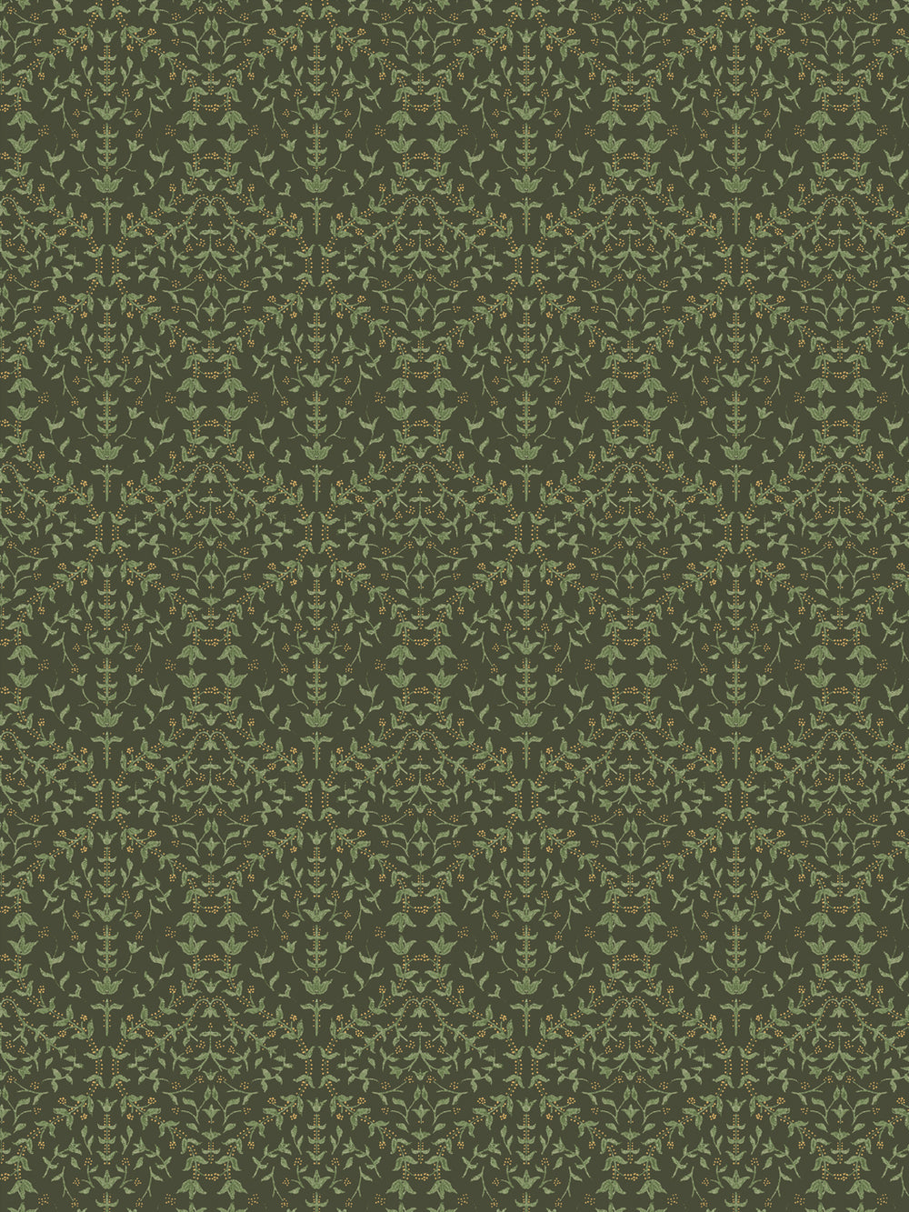 Close crop of lighter sage-green lily sprigs on mid olive-drab green