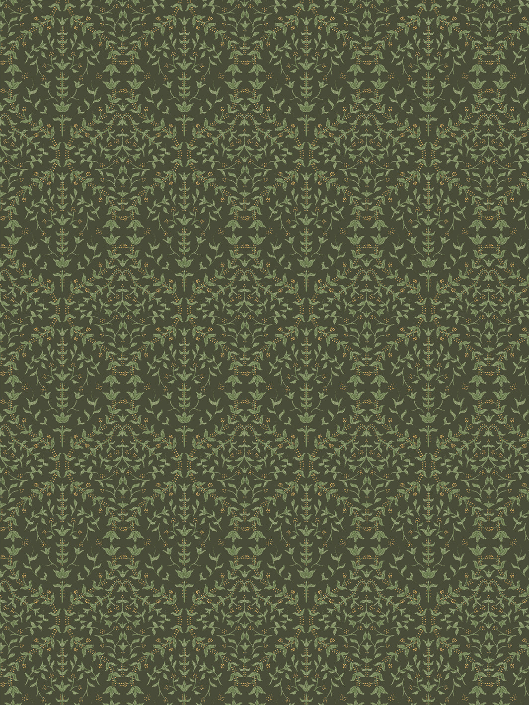 Close crop of lighter sage-green lily sprigs on mid olive-drab green