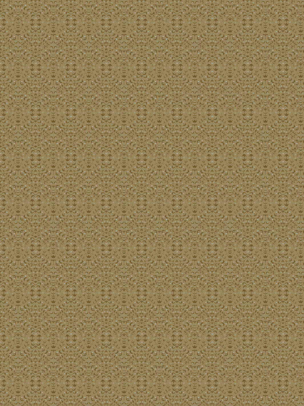 Liliana wallpaper in Wild Thristle: tonal olive-brown sprigs on a warm khaki-camel ground