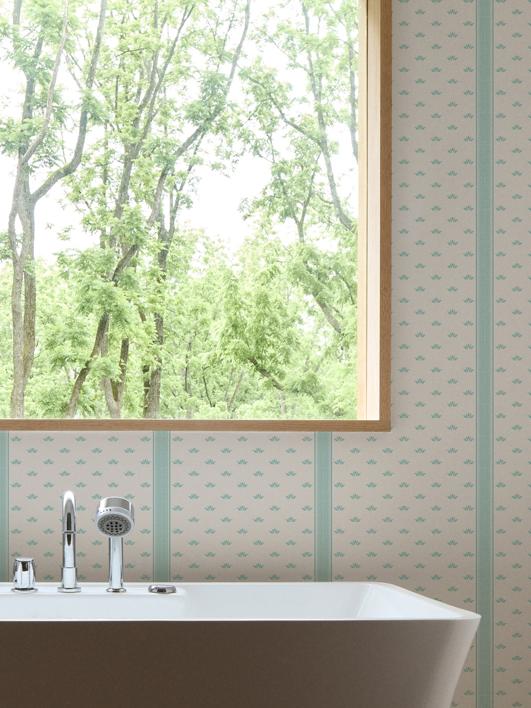 'Lotus Line' Wallpaper by Wallshoppe - Aqua - Room Shot