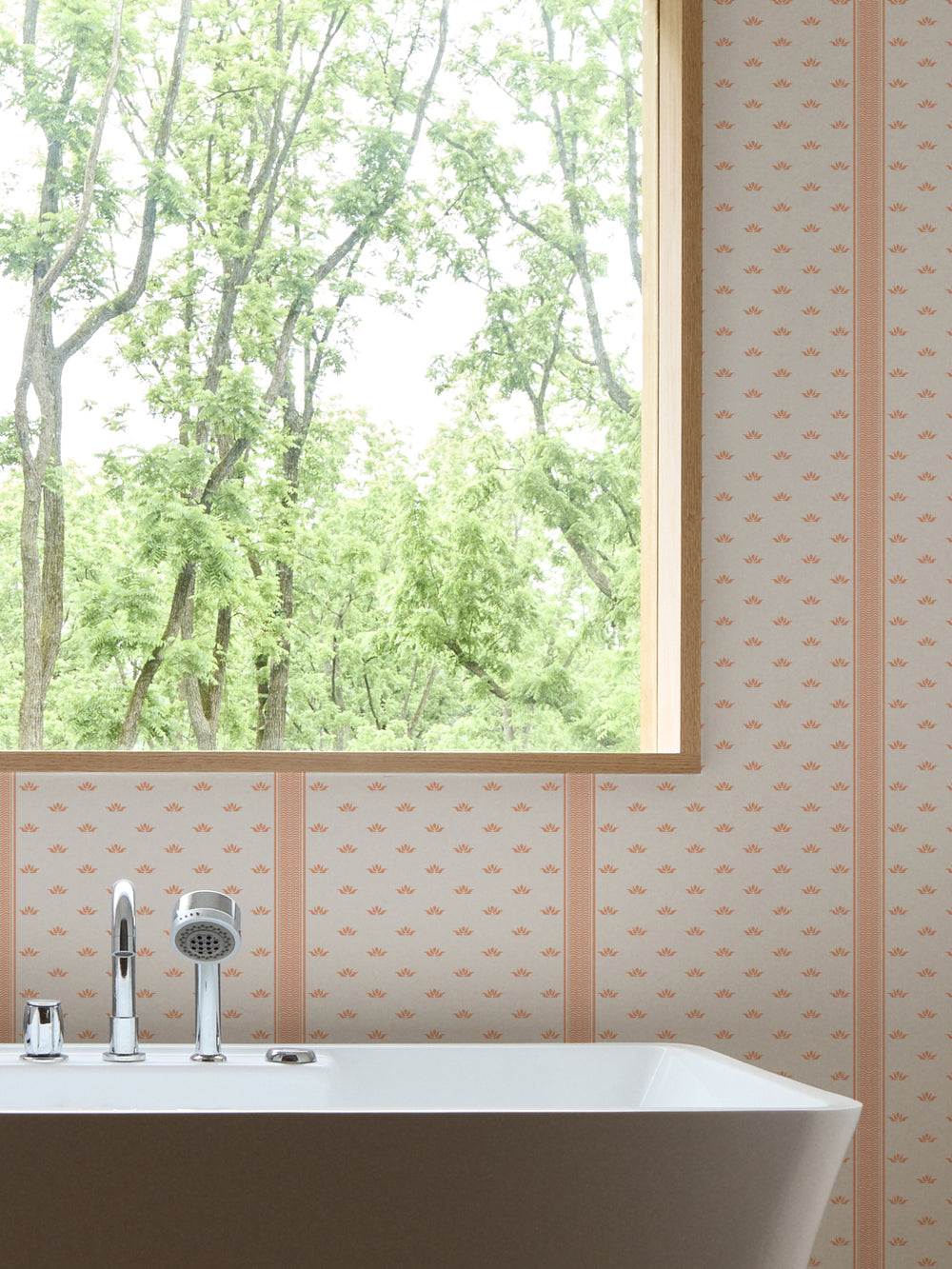 'Lotus Line' Wallpaper by Wallshoppe - Coral - Room Shot