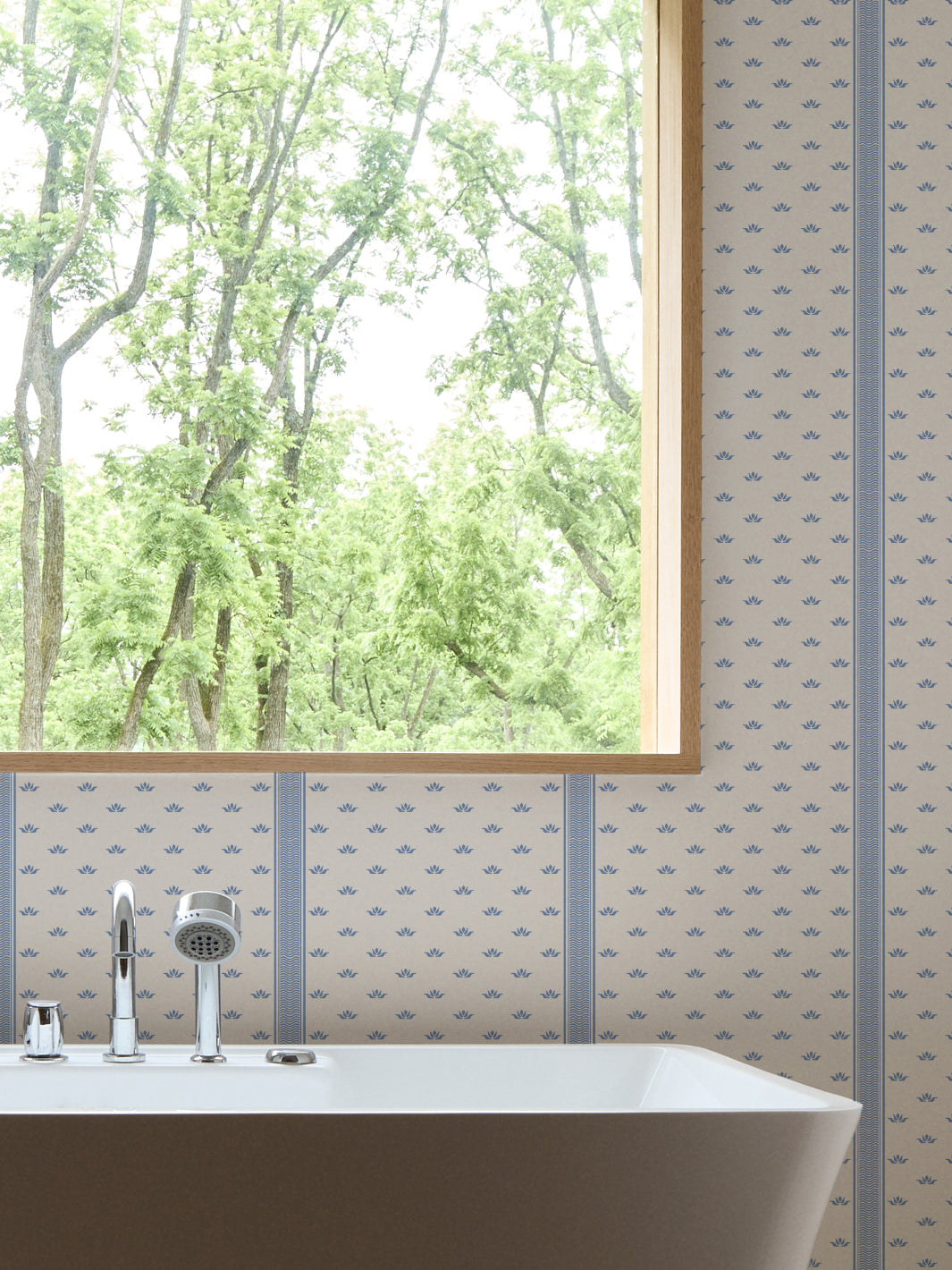 'Lotus Line' Wallpaper by Wallshoppe - Delph Blue - Room Shot