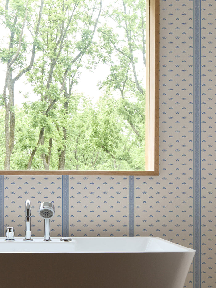 'Lotus Line' Wallpaper by Wallshoppe - Delph Blue