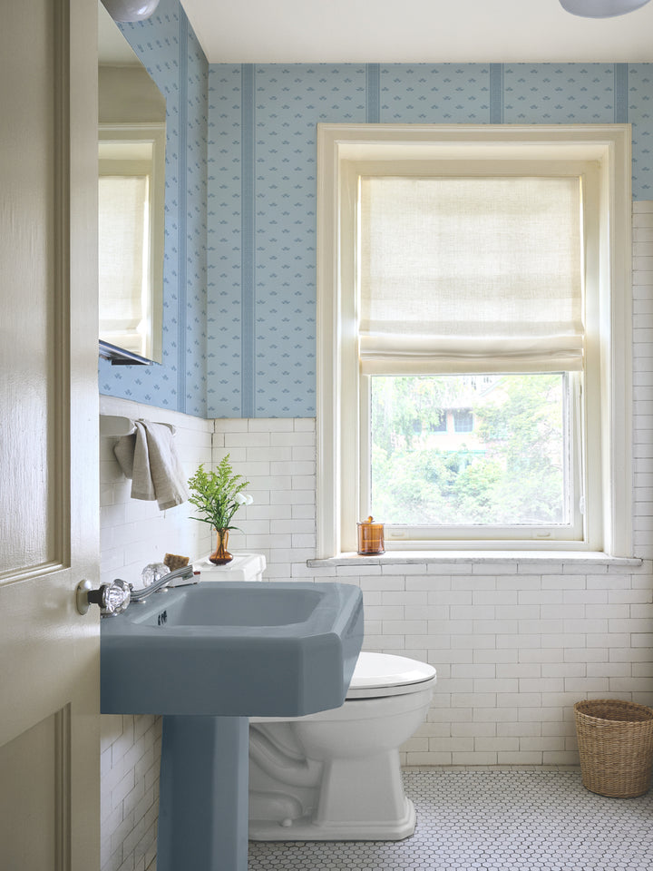 'Lotus Line' Wallpaper by Wallshoppe - Hazy Sky - Room Shot