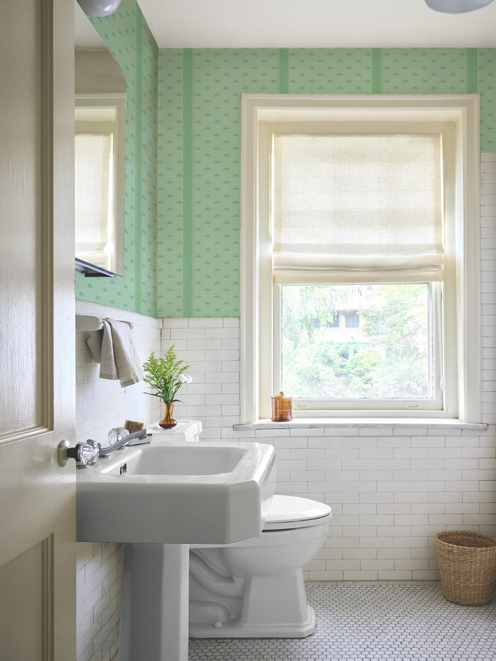 'Lotus Line' Wallpaper by Wallshoppe - Kelly Green - Room Shot