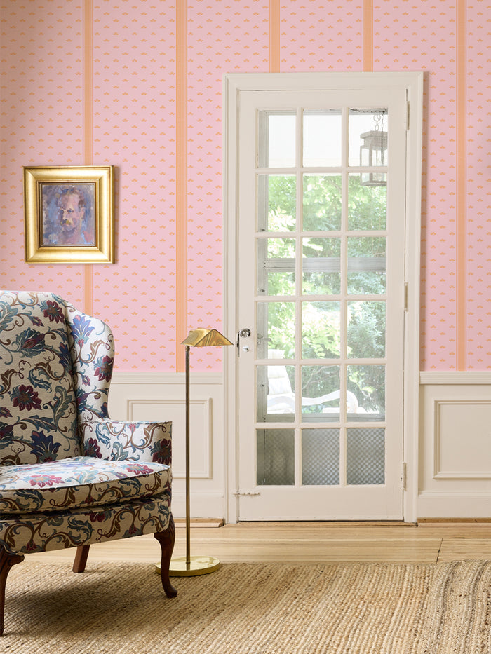 'Lotus Line' Wallpaper by Wallshoppe - Papaya Pink