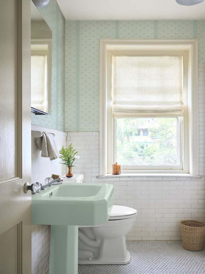 'Lotus Line' Wallpaper by Wallshoppe - Seafoam Solace