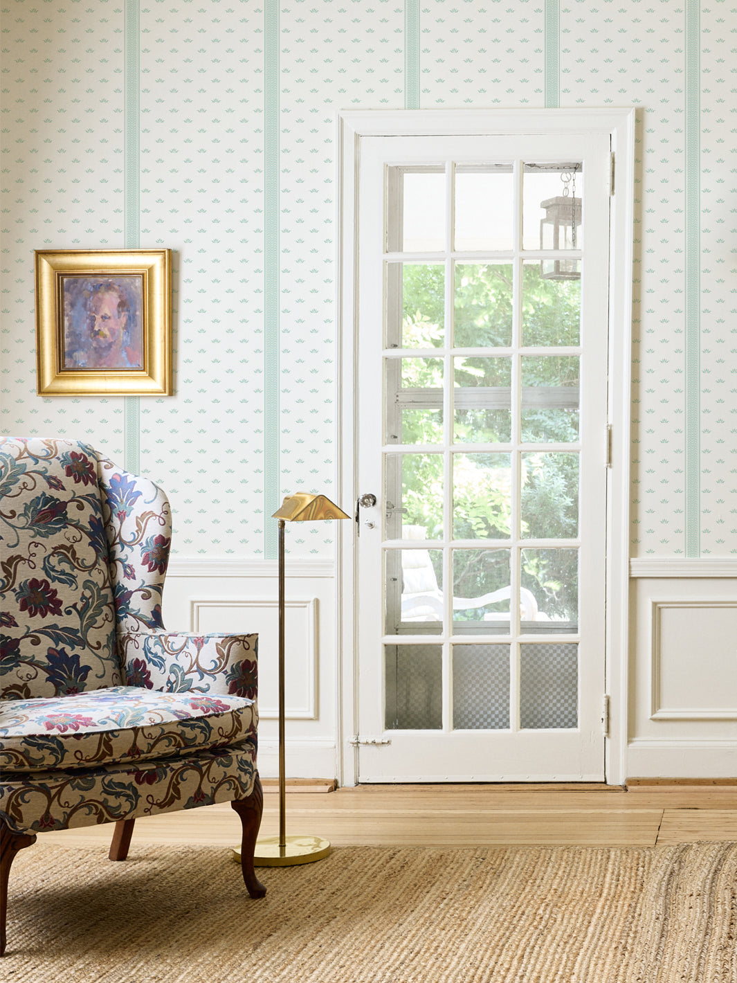 'Lotus Line' Wallpaper by Wallshoppe - Seafoam - Room Shot