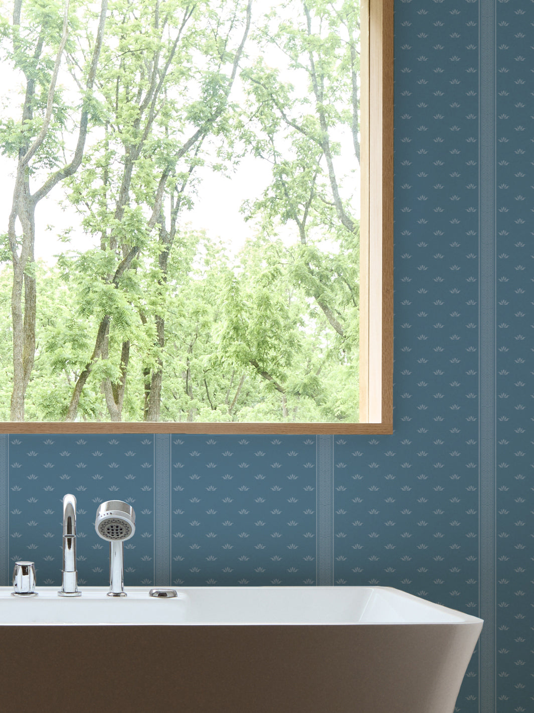 'Lotus Line' Wallpaper by Wallshoppe - Smoky Slate - Room Shot
