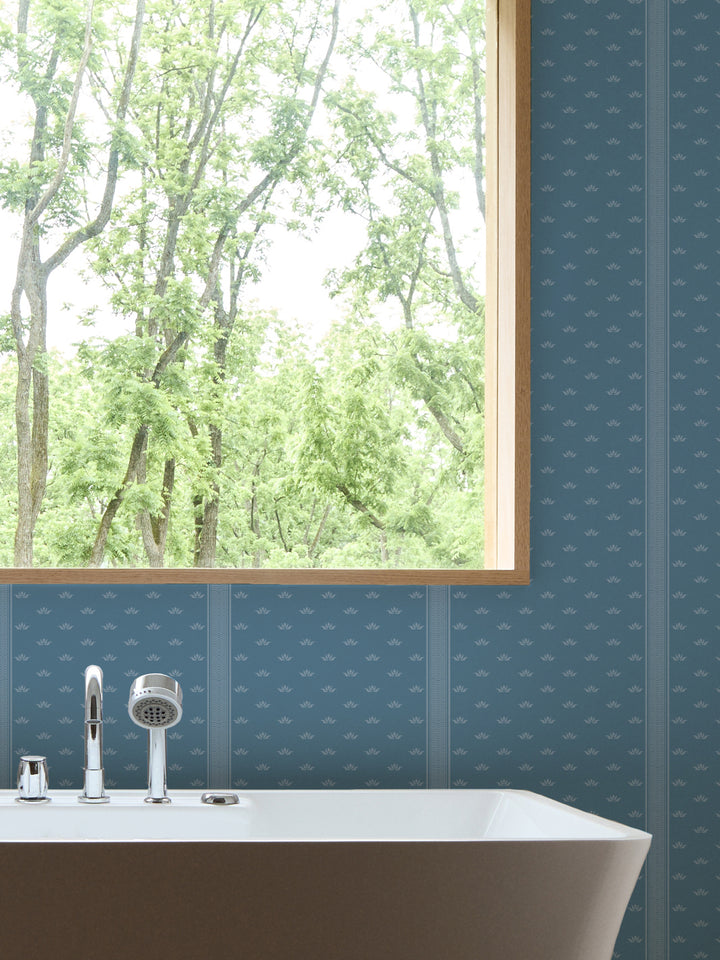 'Lotus Line' Wallpaper by Wallshoppe - Smoky Slate - Room Shot
