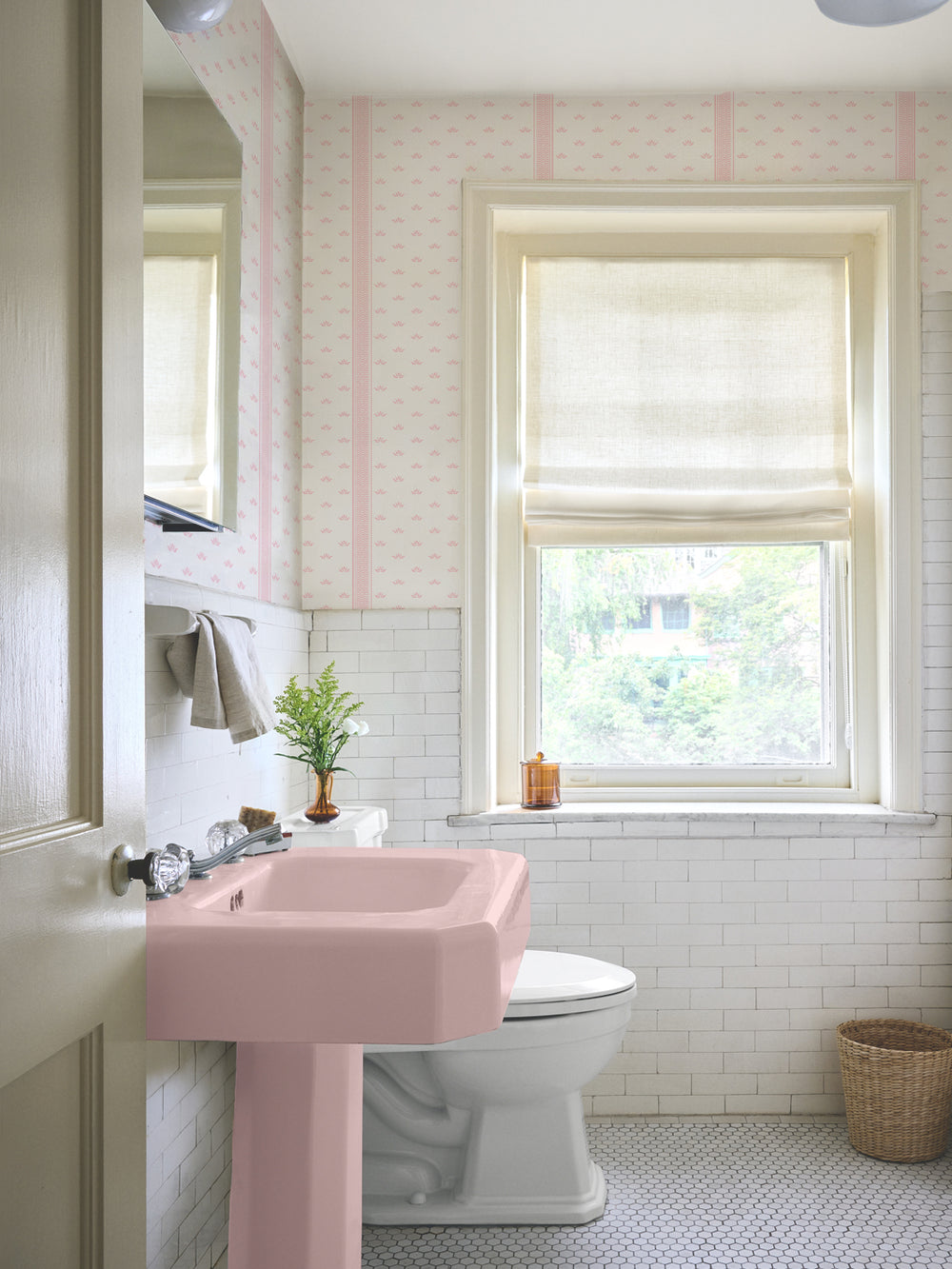 'Lotus Line' Wallpaper by Wallshoppe - Soft Petal - Room Shot
