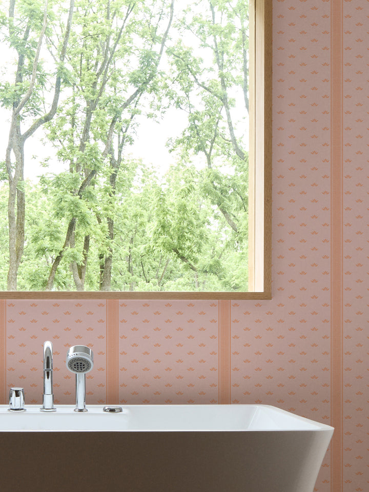 'Lotus Line' Wallpaper by Wallshoppe - Tangerine Blush - Room Shot