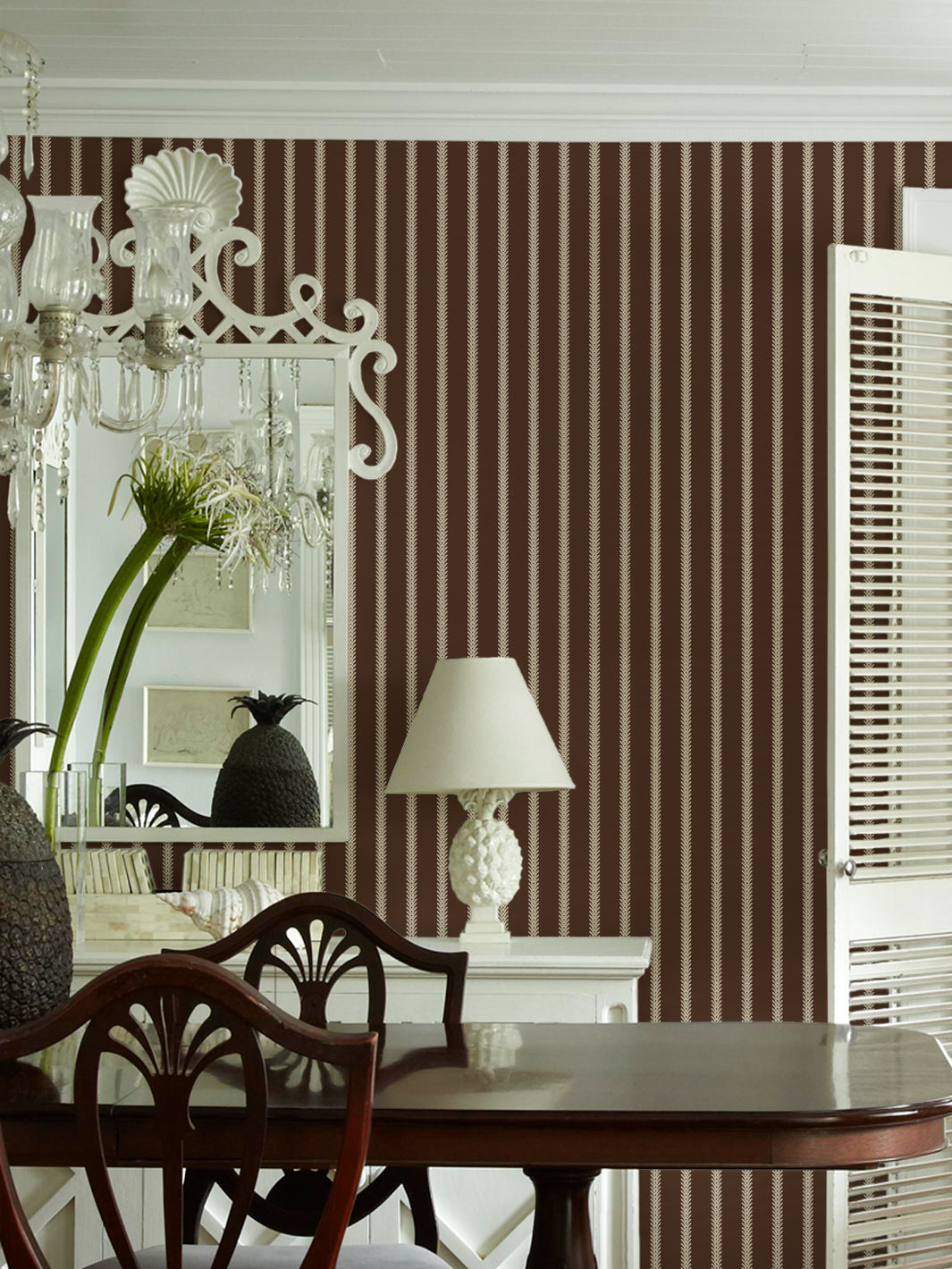 'Love Vine' Wallpaper by Flint Wood & Hicks - Dark Sand on Mahogany Brown