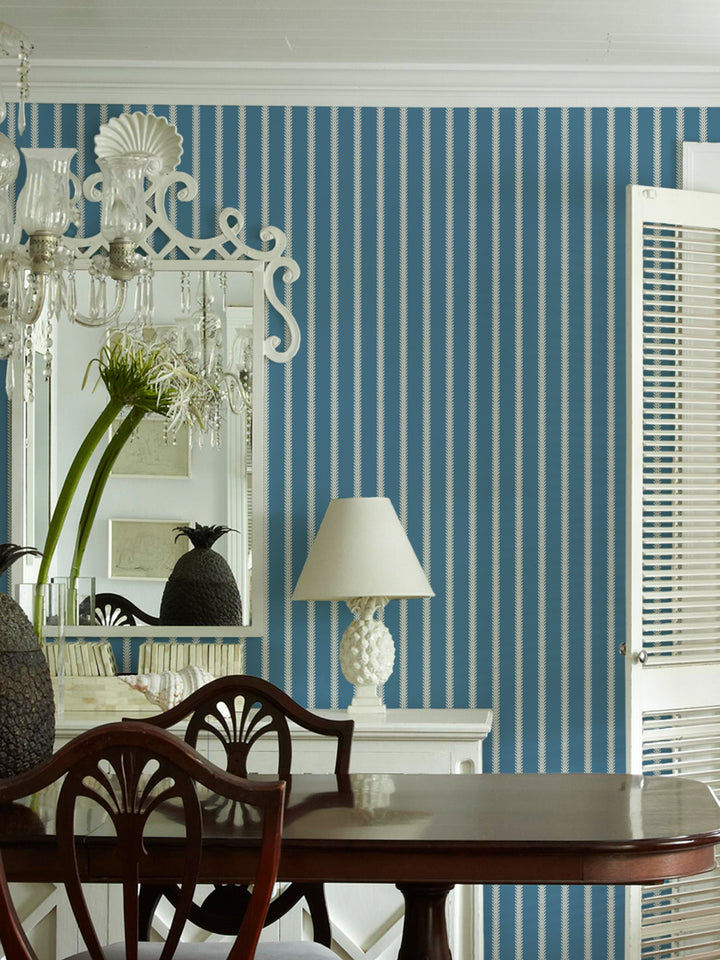 'Love Vine' Wallpaper by Flint Wood & Hicks - Eggshell on Blue