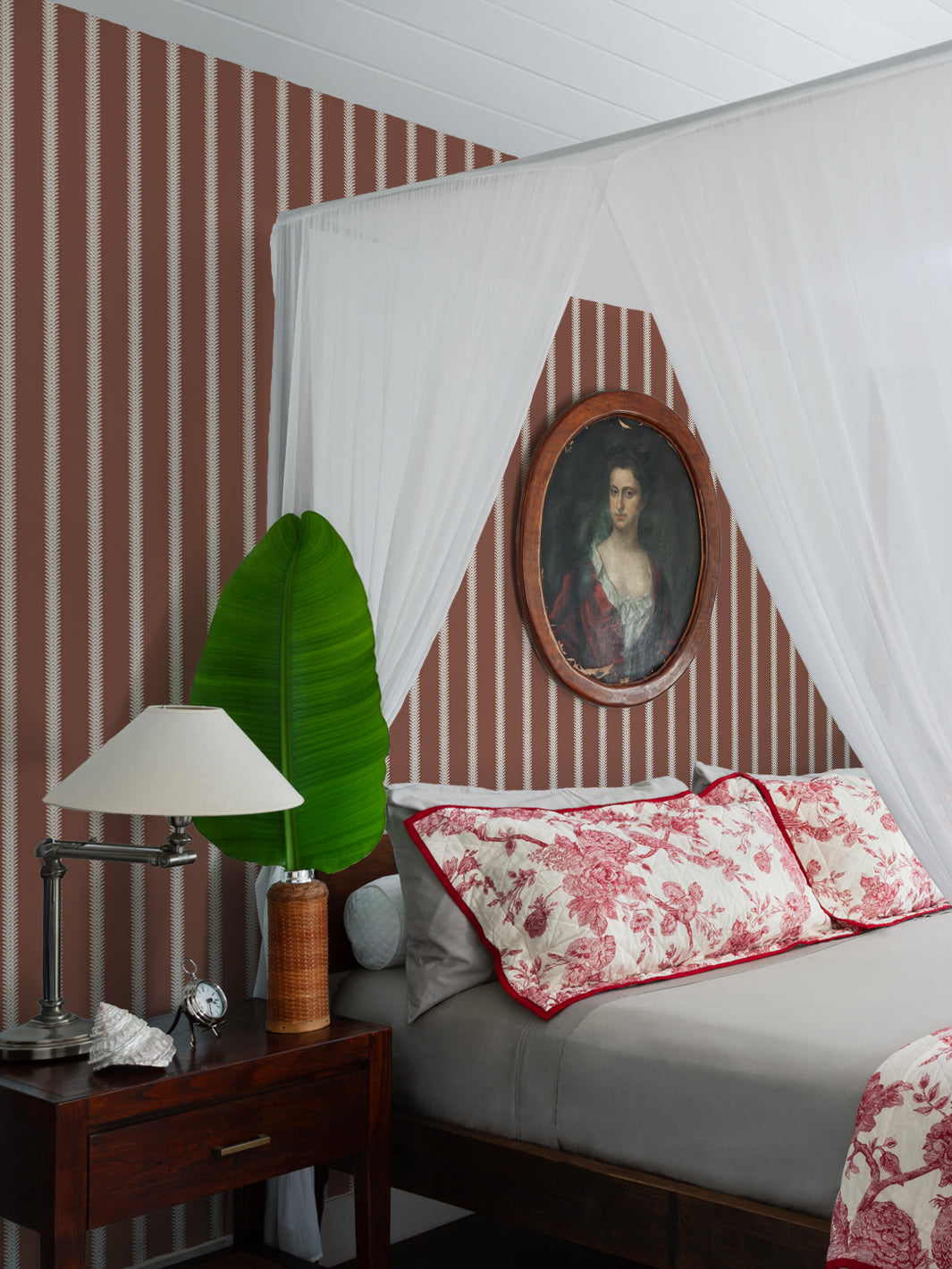'Love Vine' Wallpaper by Flint Wood & Hicks - Light Eggshell on Red Brown