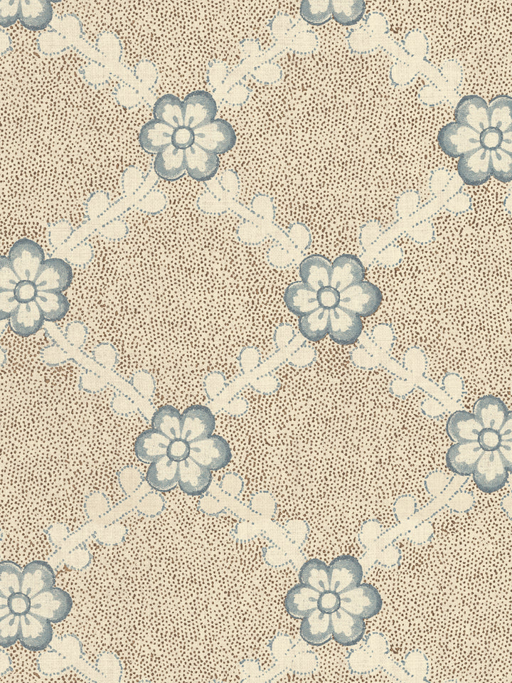 'Lucia' Tea Stained Linen Fabric by Nathan Turner - Brown Blue