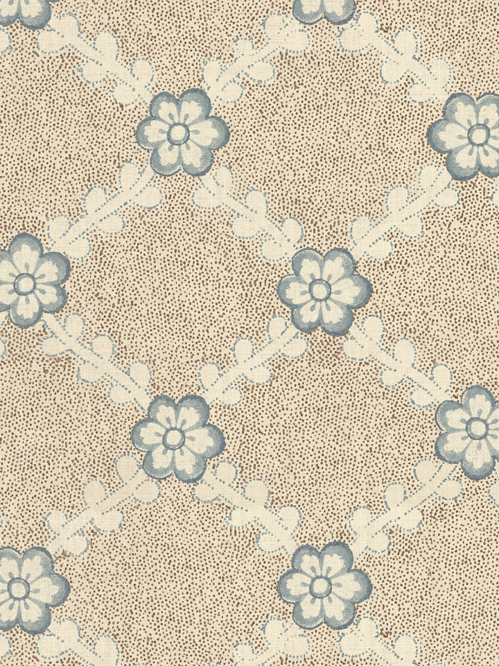 'Lucia' Tea Stained Linen Fabric by Nathan Turner - Brown Blue