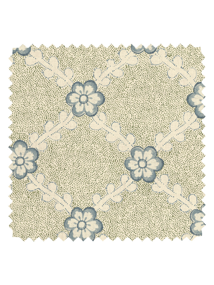 'Lucia' Tea Stained Linen Fabric by Nathan Turner - Green Blue
