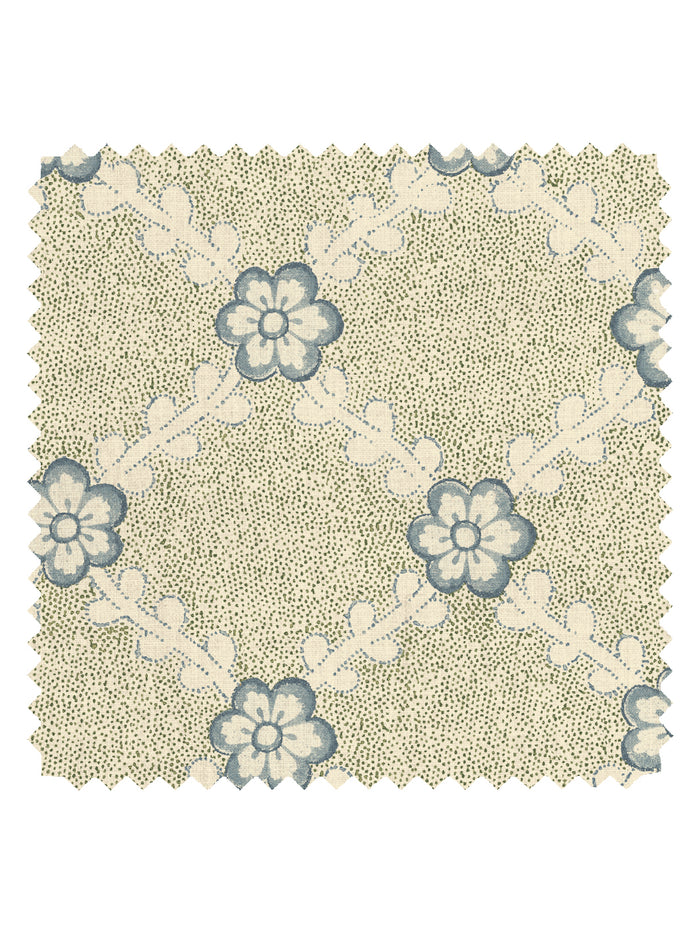 'Lucia' Tea Stained Linen Fabric by Nathan Turner - Green Blue