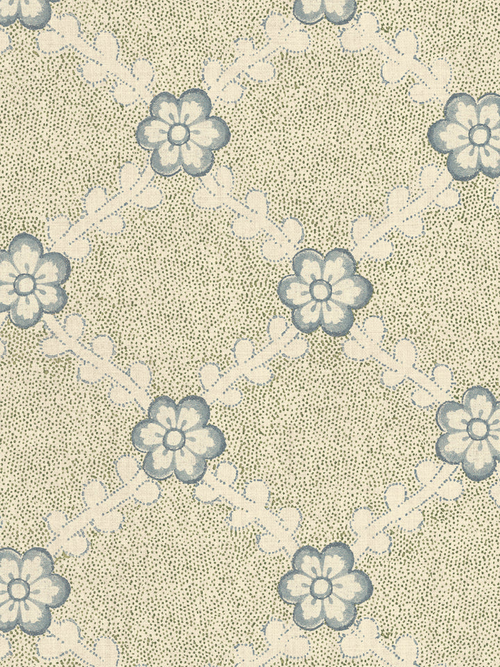 'Lucia' Tea Stained Linen Fabric by Nathan Turner - Green Blue
