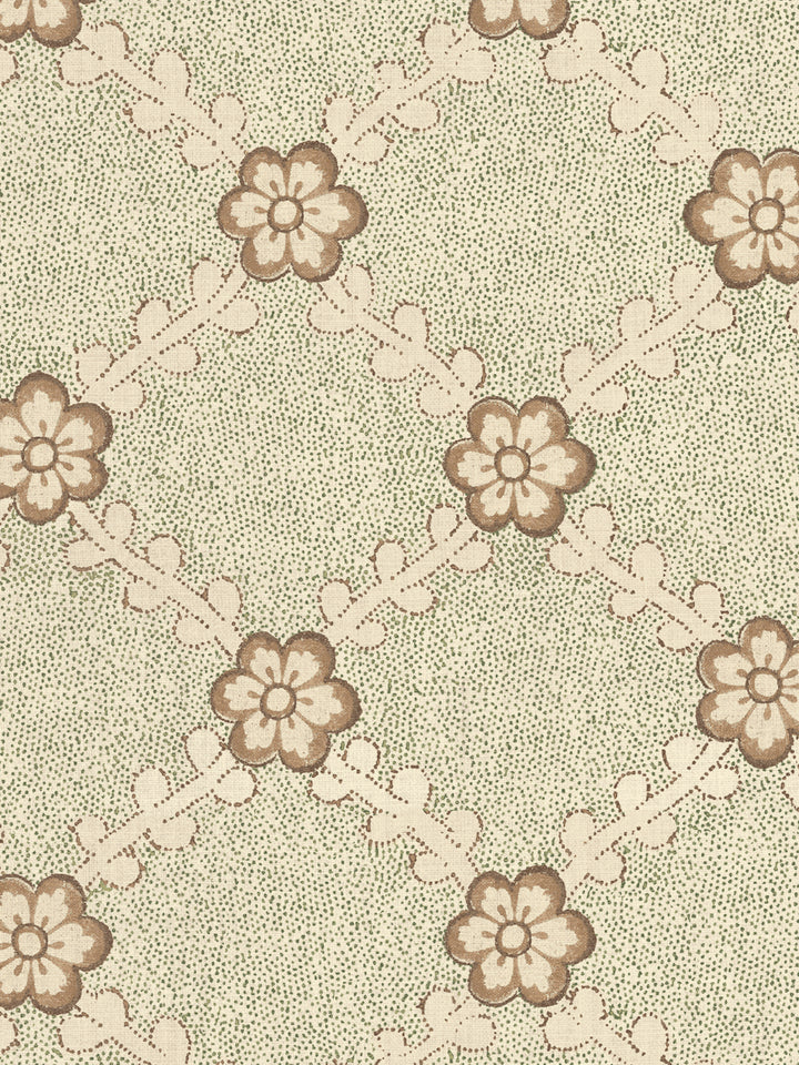 'Lucia' Tea Stained Linen Fabric by Nathan Turner - Green Brown