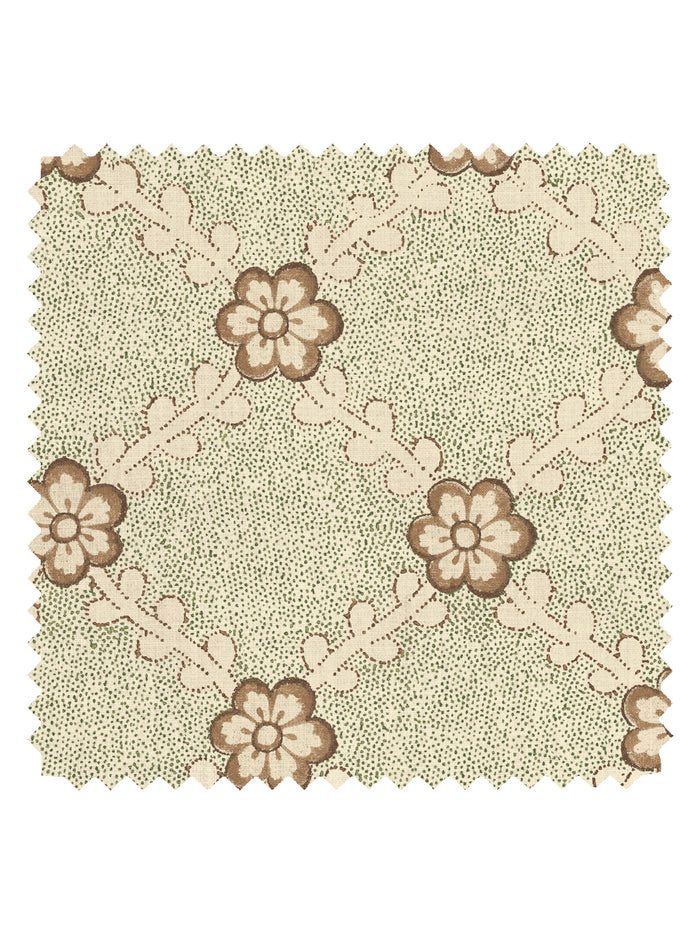 'Lucia' Tea Stained Linen Fabric by Nathan Turner - Green Brown