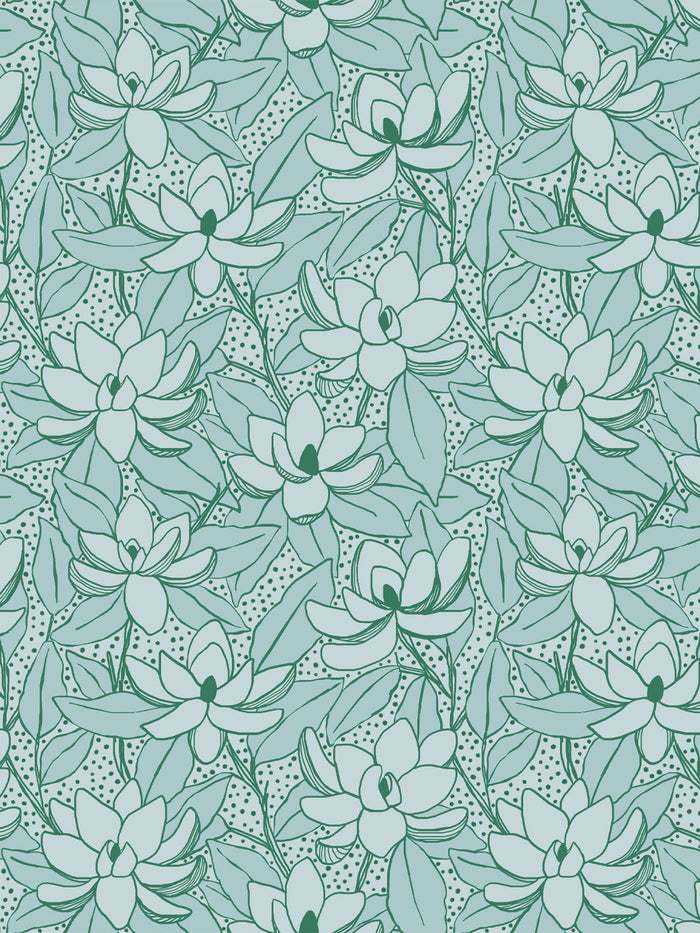 'Magnolias' Wallpaper by Wallshoppe - Aegean Kelp