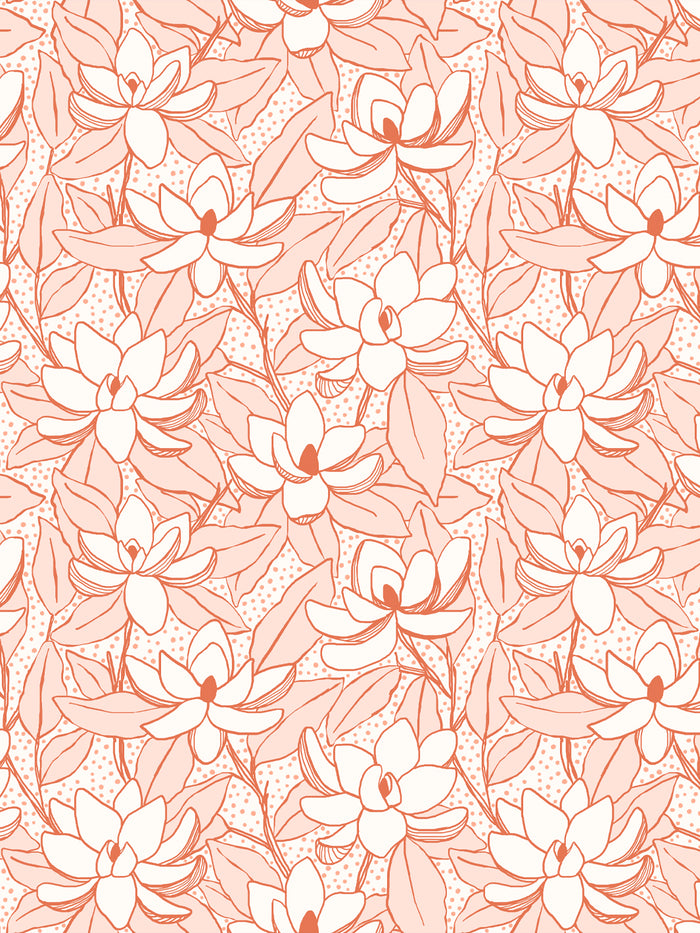 'Magnolias' Wallpaper by Wallshoppe - Apricot Ember