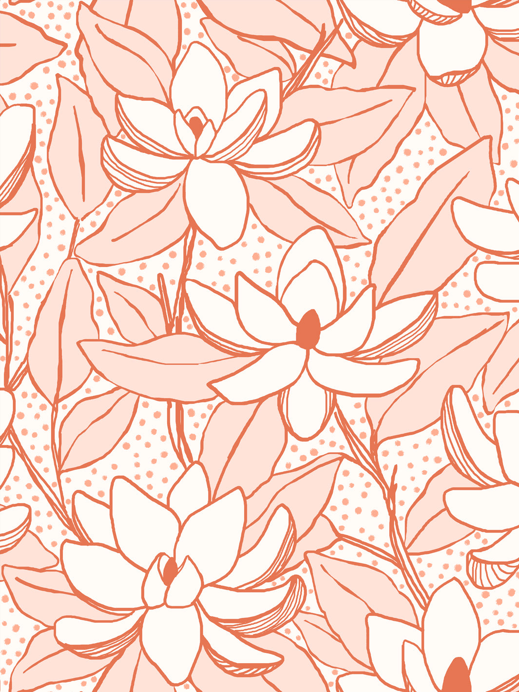Close crop of bright cream-white flowers magnolia blooms on light blush-peach