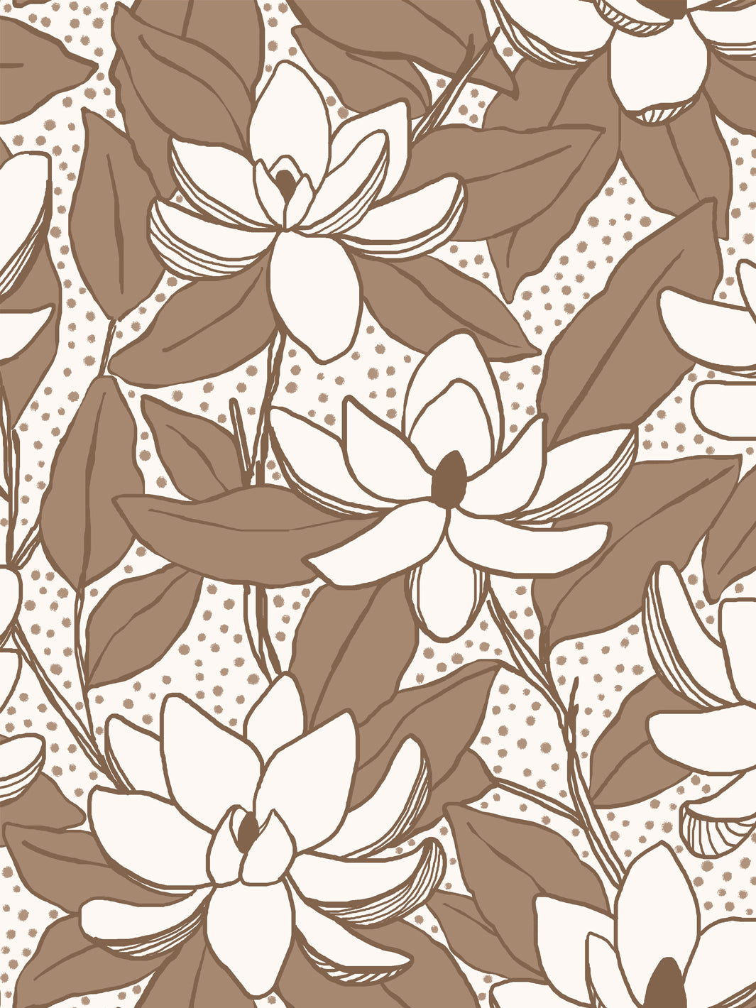 Close crop of off-white flowers magnolia blooms on warm ivory cream