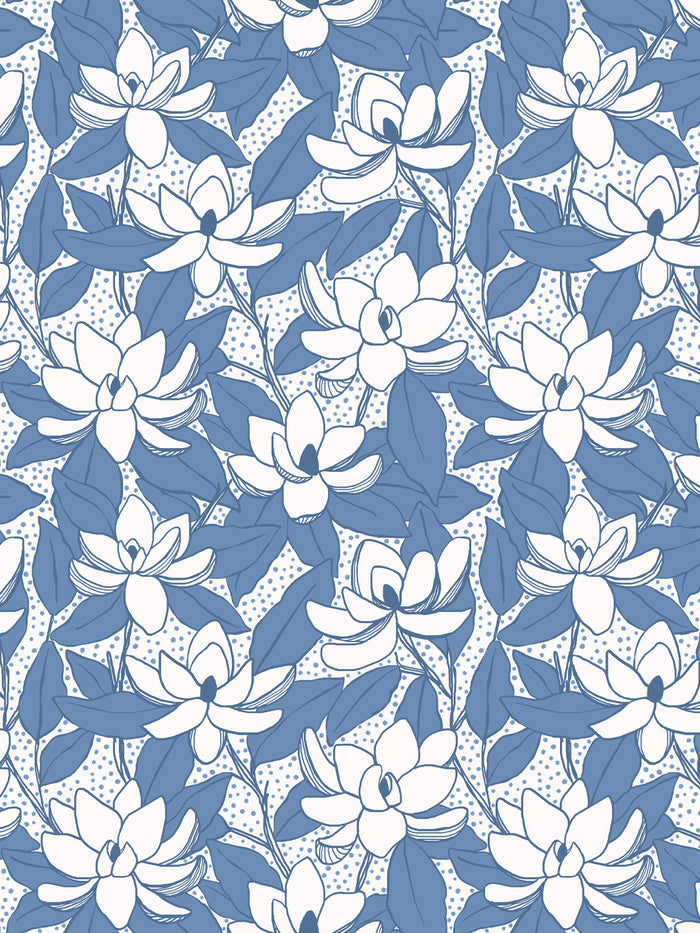 'Magnolias' Wallpaper by Wallshoppe - Cornflower