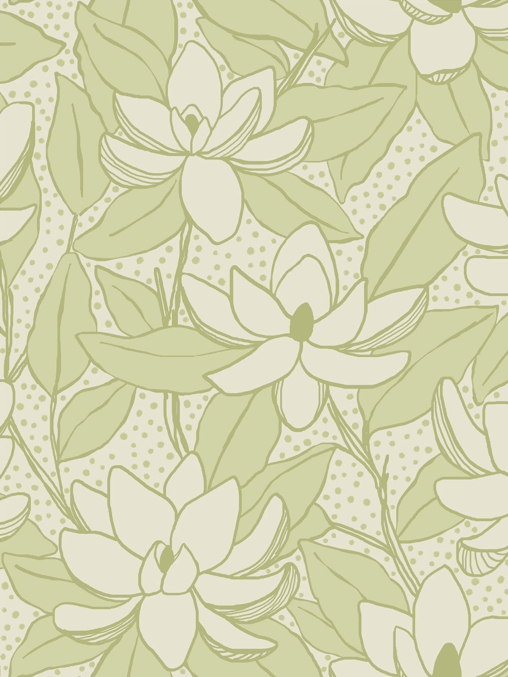 Close crop of ivory cream flowers magnolia blooms on pale celery green