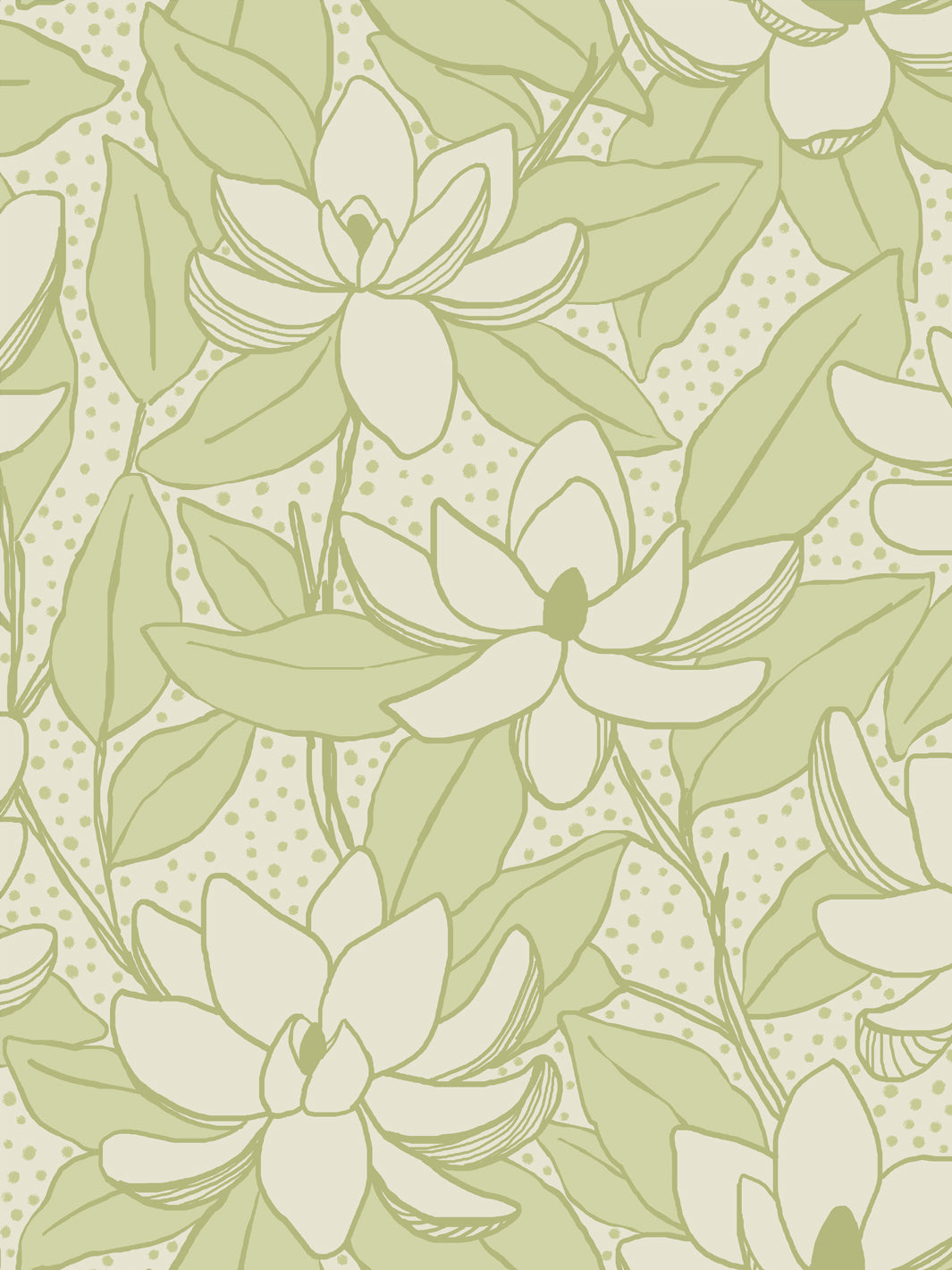 Close crop of ivory cream flowers magnolia blooms on pale celery green