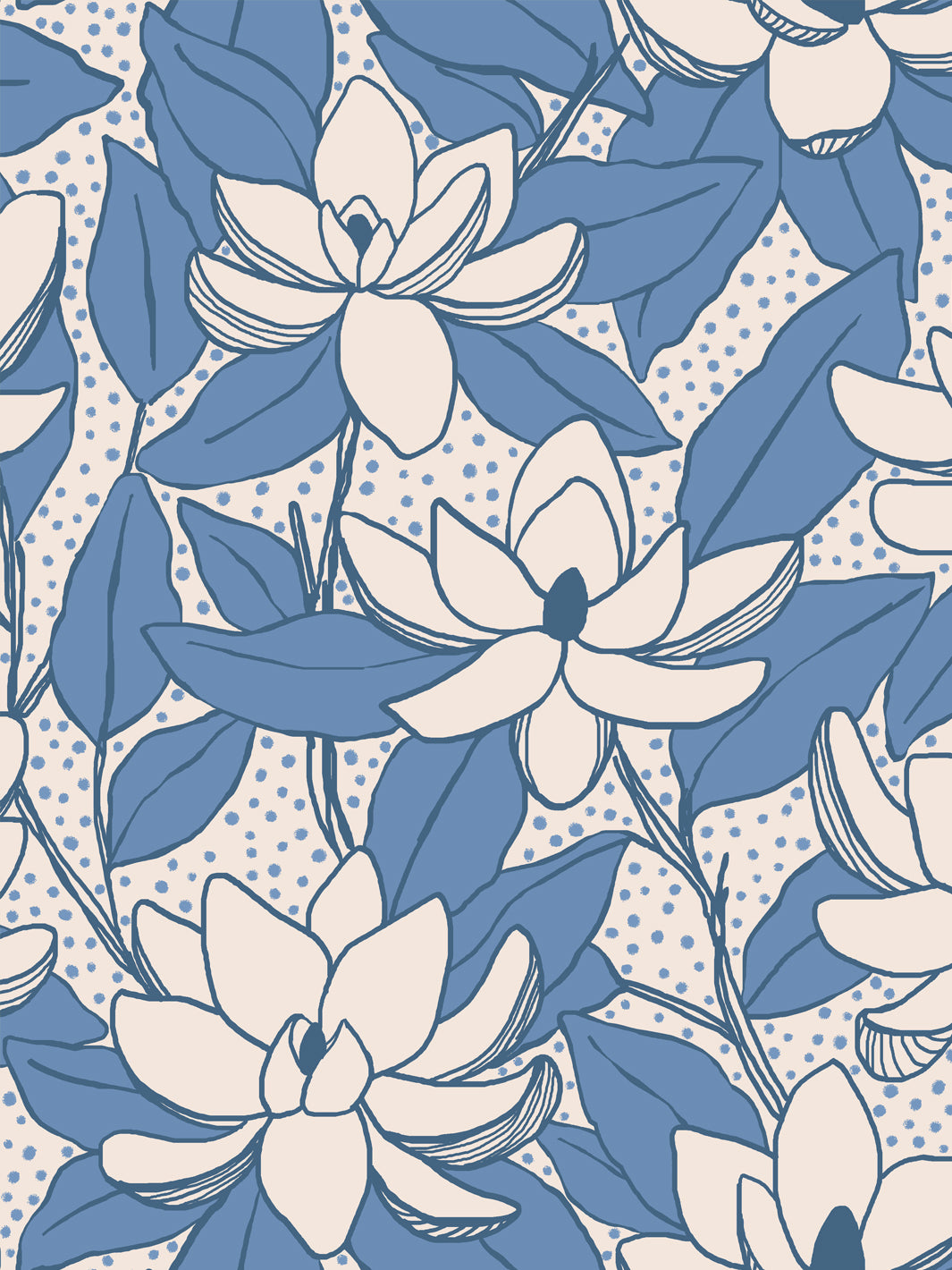 Close crop of cream-linen flowers magnolia blooms on warm linen oatmeal cream