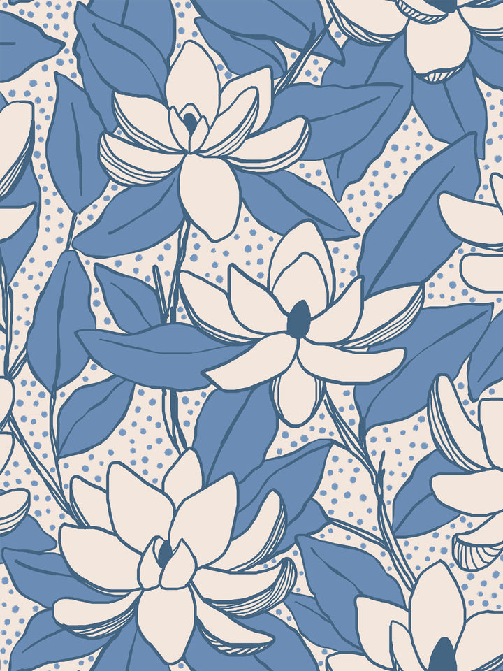 Close crop of cream-linen flowers magnolia blooms on warm linen oatmeal cream