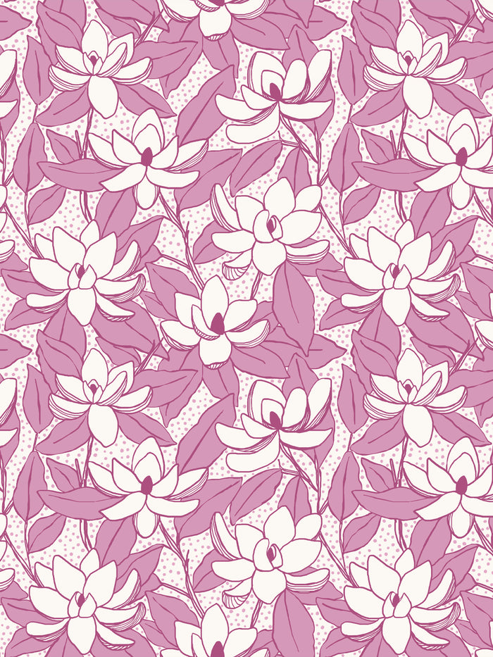'Magnolias' Wallpaper by Wallshoppe - Linen Mulberry
