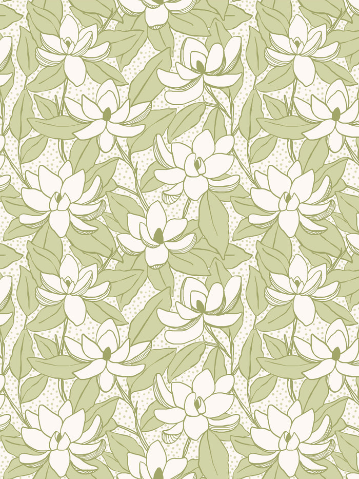 'Magnolias' Wallpaper by Wallshoppe - Linen Zest