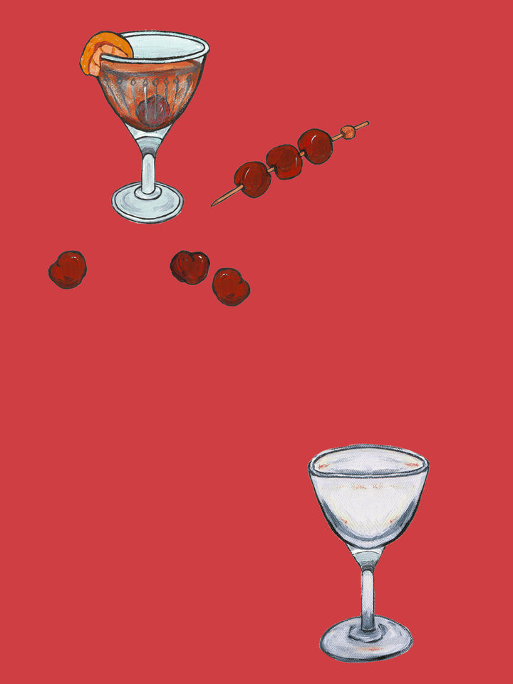 'Manhattan' Wallpaper by Carly Beck City Blue - Soft Red