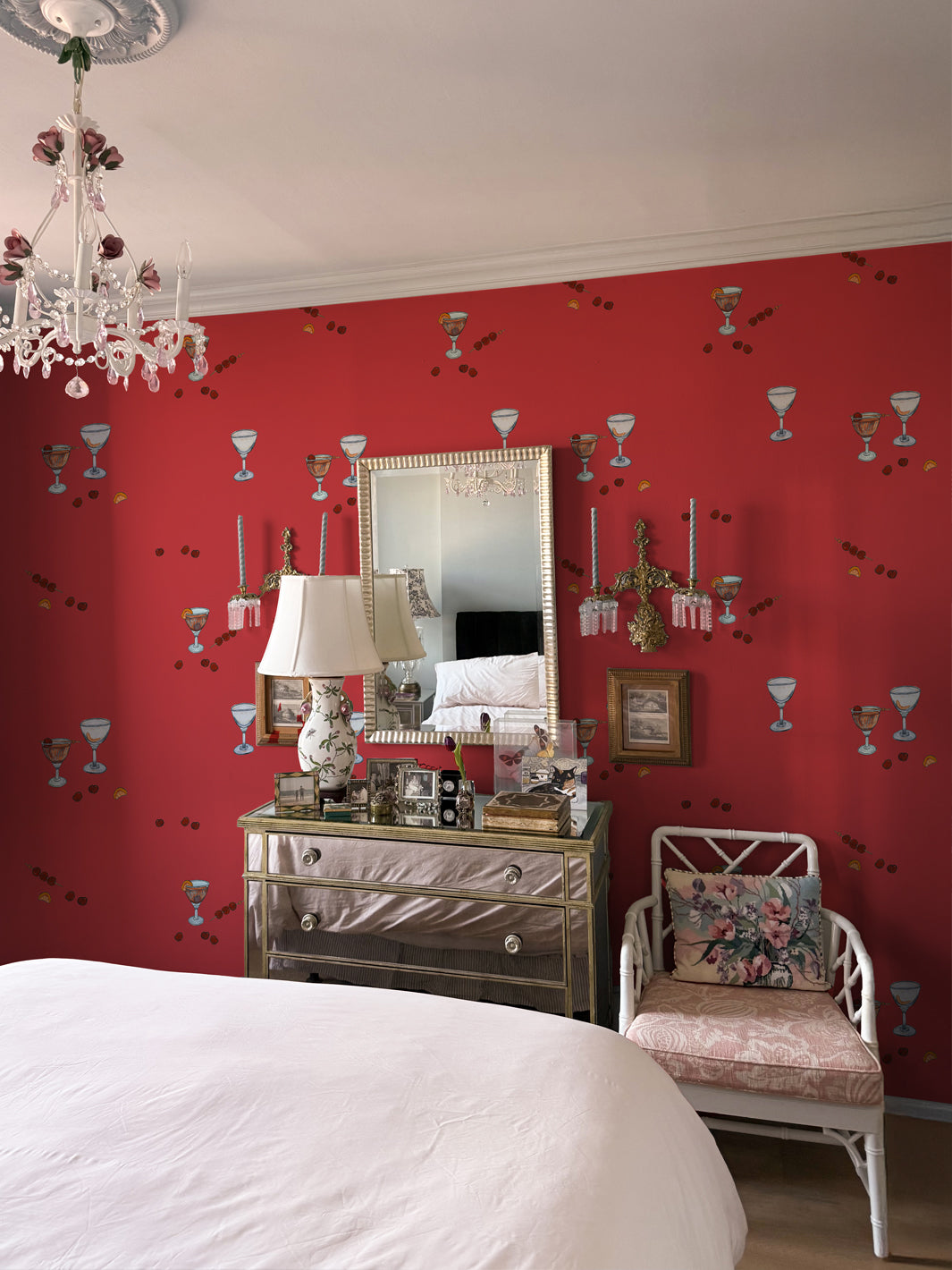 'Manhattan' Wallpaper by Carly Beck City Blue - Soft Red