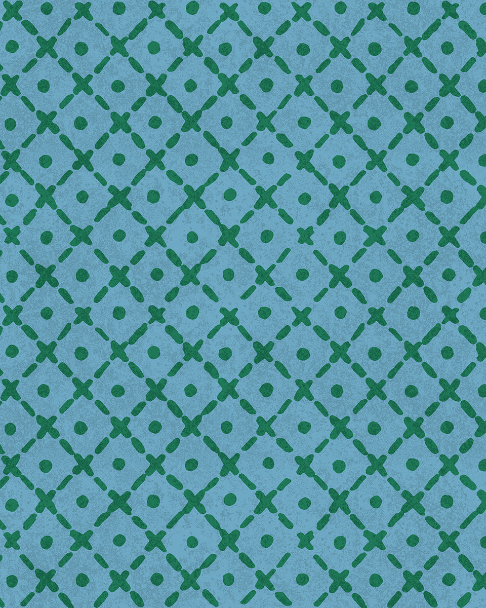 'Matelassé' Wallpaper by Clare V. - Azure Green