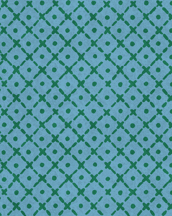 'Matelassé' Wallpaper by Clare V. - Azure Green