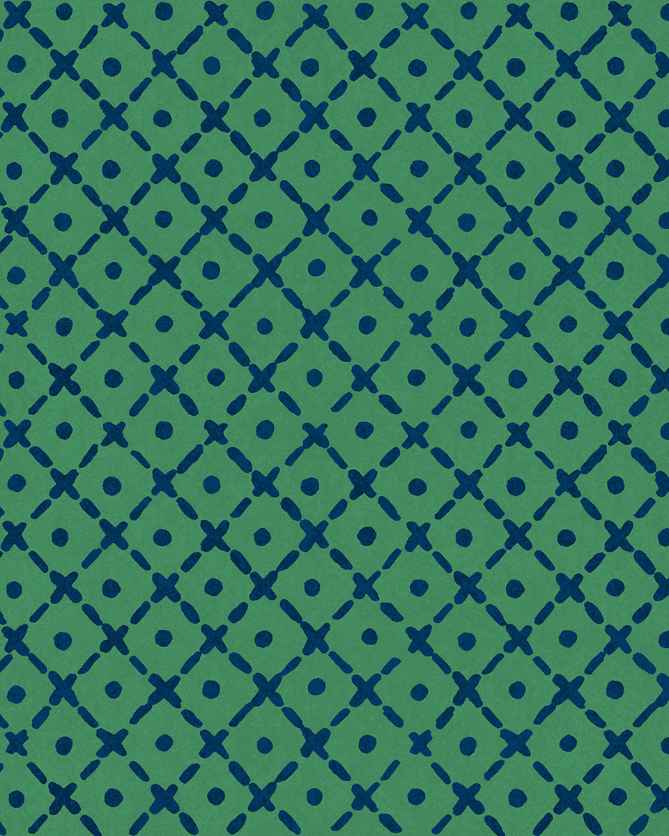 'Matelassé' Wallpaper by Clare V. - Green Navy