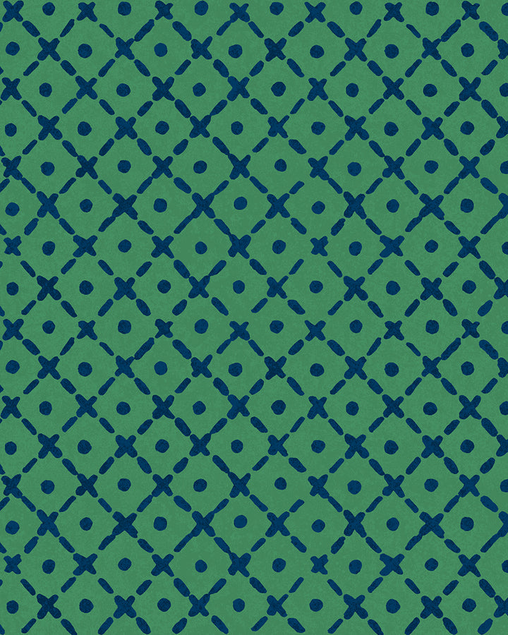 'Matelassé' Wallpaper by Clare V. - Green Navy