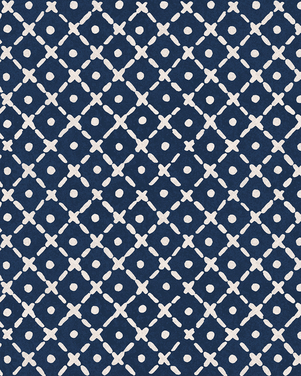 'Matelassé' Wallpaper by Clare V. - Navy Cream